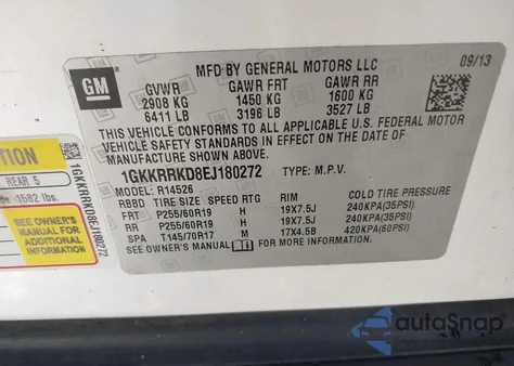 2014 GMC Acadia Slt-1 z USA, uszkodzony, nr VIN 1GKKRRKD8EJ180272